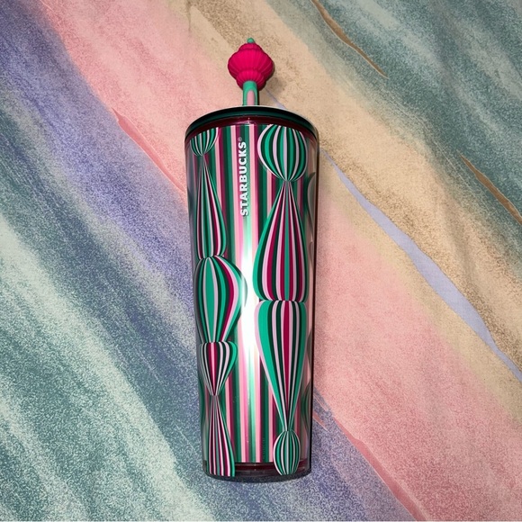 Starbucks Holiday 2024 Pink Ornament Straw Topper 24 Oz Cold Cup Tumbler - Picture 2 of 4